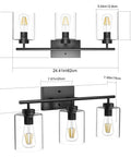 Three Light Black Vanity Light Fixture Over Mirror With Clear Glass Shades Industrial Wall Light For Bathroom Upgrade Modern Vintage Look Matte Black Frame