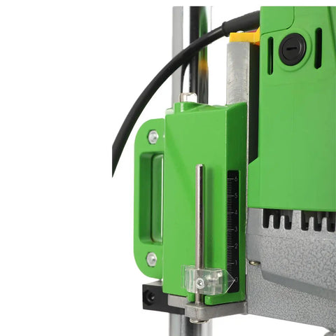 Close-up of Heavy Duty 710W Bench Drill Stand For Hand Drill showing precise speed control on metal frame, stable for DIY projects.