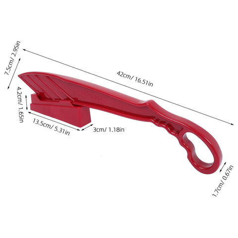 Rock Solid Table Saw Push Stick With Riving Knife Splitter 16.5 Inches Long, red plastic, features a grip and safety splitter.