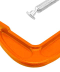 Close-up of a Two Pack 10 Inch C Clamp Set For Woodworking And Metalworking Heavy Duty Cast Iron C Clamp with orange finish in use.