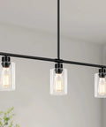 3 Light Black Kitchen Island Lighting Fixture Over Table Totally Modern Linear Chandelier With Clear Glass Shades