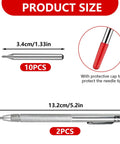 Tough As Nails Tungsten Carbide Scribe Pen Kit With Two Rugged Markers And Ten Dead Sharp Replacement Tips For Flawless Etching On Glass Ceramic And Metal Surfaces size dimensions for 10 and 2 pieces.