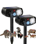 Solar Ultrasonic Animal Repeller Outdoor With Motion Sensor PIR Auto Deterrent For Yard And Garden LED Flashing Light Weatherproof 2 Pack, black stake view