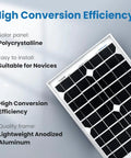 High conversion efficiency 20W monocrystalline solar panel from 20W Monocrystalline Solar Panel And 5A PWM Charge Kit With USB 5V Output For RVs Boats And Camping Includes 20ft Cable SAE Connectors Alligator Clamps And Prewired Sidewall Socket Compatibility For On The Go Power