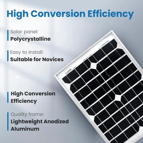 High conversion efficiency 20W monocrystalline solar panel from 20W Monocrystalline Solar Panel And 5A PWM Charge Kit With USB 5V Output For RVs Boats And Camping Includes 20ft Cable SAE Connectors Alligator Clamps And Prewired Sidewall Socket Compatibility For On The Go Power