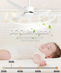 Baby sleeping under 52 Inch Ceiling Fan With Lights Remote Control Easy Peasy Dimmable Led Quiet Dc Motor 6 Speed Reversible