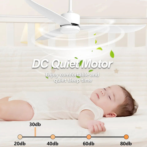 Baby sleeping under 52 Inch Ceiling Fan With Lights Remote Control Easy Peasy Dimmable Led Quiet Dc Motor 6 Speed Reversible