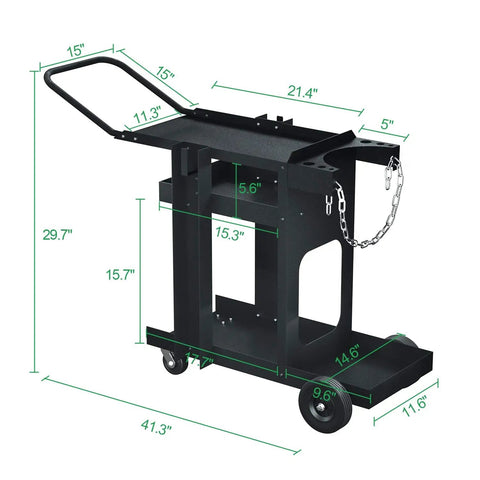 3 Tier Rolling Welding Cart For Mig Tig Arc Plasma Cutter Machines, Heavy Duty Welder Cart With 180 Lb Weight Capacity, dimensions shown