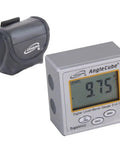 AngleCube Digital Level Bevel Gauge 2 In 1 with LCD and case for precise bevel cuts on table saws and drill press setup.