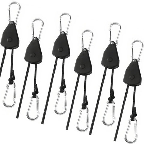 Set of 6 15 Ft Ratchet Strap Set With Paracord Tie Downs, visible retractable rope tighteners with clips.