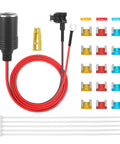 12V Add A Circuit Fuse Tap Adapter For Car Cigarette Lighter With 3.3 Ft 1 m 18 AWG Cable And Fuse Holder Easy Install Power Tap