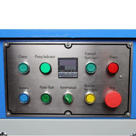 Control panel of Pro Grade Shop Built Programmable Electric Hydraulic Tube Pipe Bender With PLC Auto Manual Controls And 3Hp Motor.