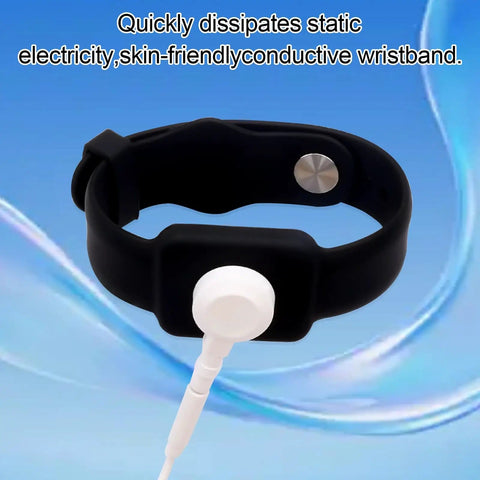 Anti Static Wrist Strap For ESD Grounding 9 Inch Adjustable Button Style Conductive Silicone Wristband in black with snap connector