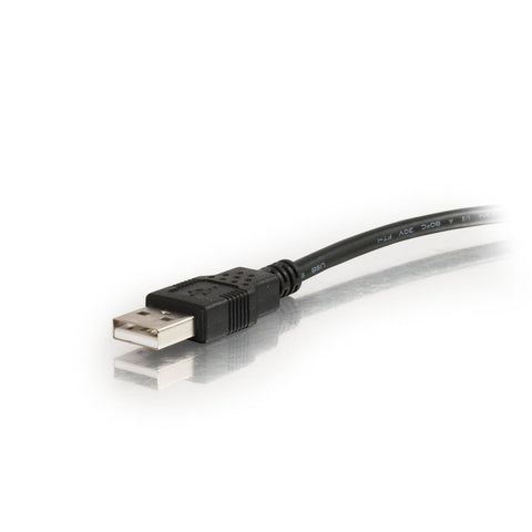 USB 2.0 A To Mini B Cable 6.56 Feet Black Long USB Cord for Computer and USB Hub connection, close-up of USB A connector.