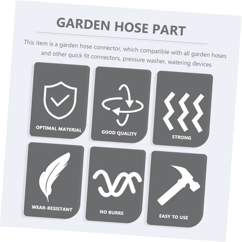 Super Tough 3 Pack Garden Hose Repair Connector Kit Made From Heavy Duty Aluminum Alloy For Durable Weatherproof Fixing Leaky Hoses With Super Quick No-Drip Brass Fitting Hardware That Saves You Time Cash And Keeps Your Yard Watering System Always Ready. garden hose connector kit packaging with durability icons