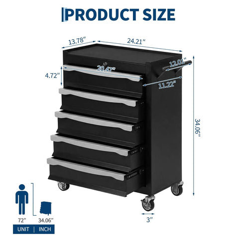 5 Drawer Rolling Tool Chest With Lock Built To Last Beast Tough Heavy Duty Steel Toolbox size dimensions chart