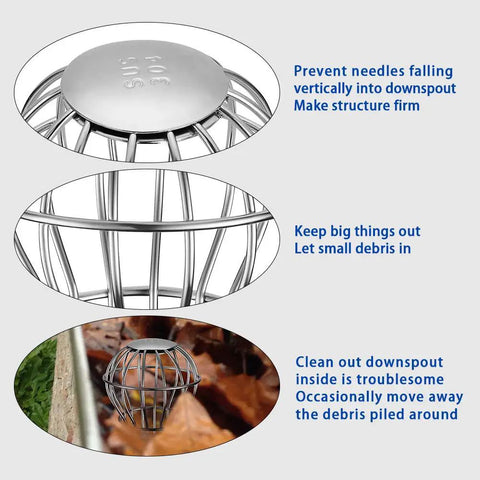 Pro Grade Round Downspout Gutter Strainer For One Point Seven To Two Point Four Inch Downspouts 304 Stainless Steel Rigid Filter close-ups
