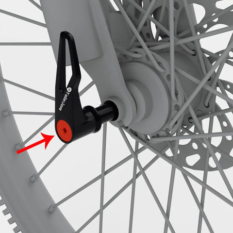 Bike Hub Thru Axle Adapter For RockShox Boost Forks With Quick Release And Handle 15mm By 110mm mounted on bicycle wheel
