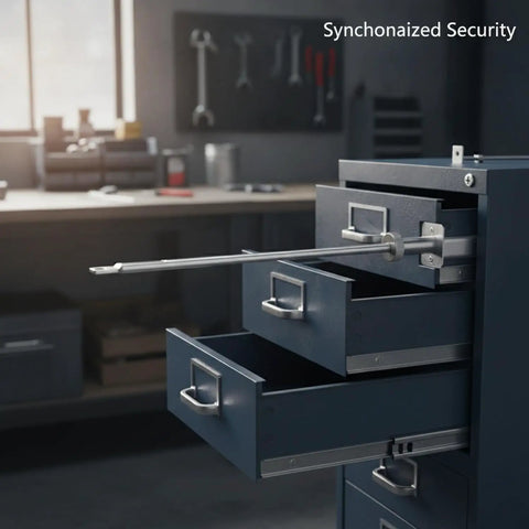 Cylindrical Cam Lock Assembly With Adjustable Linkage Rods For Synchronized Multi Drawer Filing Cabinets And Metal Lockers