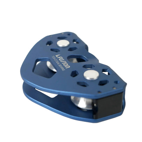 Heavy Duty Aluminum Zip Line Pulley System For Backyard Climbing Hauling And Rigging With Smooth Stainless Steel Bearings In Blue