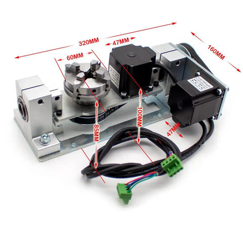 Slick Heavy Duty CNC 5th Axis Rotary Attachment With 4 Jaw Chuck For DIY Router And Engraving Machine, 320mm size.