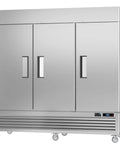 Rock Solid 72 Cubic Foot Commercial Reach In Fridge With Plug And Play Smart Wifi App Control 82 Inch two-section stainless steel cooler.