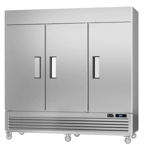 Rock Solid 72 Cubic Foot Commercial Reach In Fridge With Plug And Play Smart Wifi App Control 82 Inch two-section stainless steel cooler.