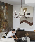 Six Light Farmhouse Chandelier With Dope Vintage Candle Design Rustic Industrial Pendant Lighting In White And Dark Brown