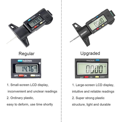 Digital Tire Tread Depth Gauge With Color Coded Bar For Cars Trucks And Motorcycles, Easy Read 0 To 1 Inch (0 To 25.4mm) Precision Up To 0.01mm, Zero It Anywhere, A Must Have Auto Maintenance Tool For Safe Smooth Rides. digital tire tread depth gauge with upgraded large LCD and plastic body