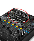 5 Pack EQ Knob Replacement Set For DJ Controllers And Mixers Durable Potentiometer Fader Caps installed on Pioneer DJM mixer
