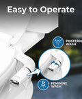 Ultra Slim Left Handed Bidet Attachment For Toilet With Pressure Controls showing easy operation functions