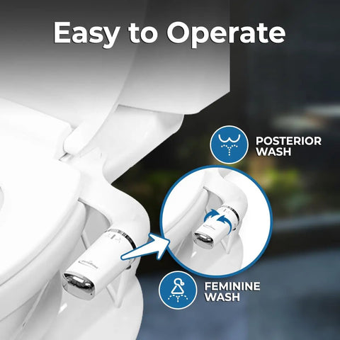 Ultra Slim Left Handed Bidet Attachment For Toilet With Pressure Controls showing easy operation functions
