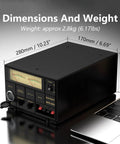 Compact 50 Amp Bench Power Supply Regulated AC to DC Converter for Home Lab shown with dimensions and weight