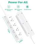 Dope 12 Outlet Surge Protector Power Strip With 3 Side Design Wall Mount Flat Plug 5 Foot Cord Widely Spaced Outlets Overload Protection And 900 Joules Surge Protection For Home Office Dorm Room showing dimensions and features