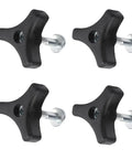 Honda Lawn Mower Handle Knob Replacement Kit with wing nut bolts and triangle grip screws, set of four, black plastic and metal, top view
