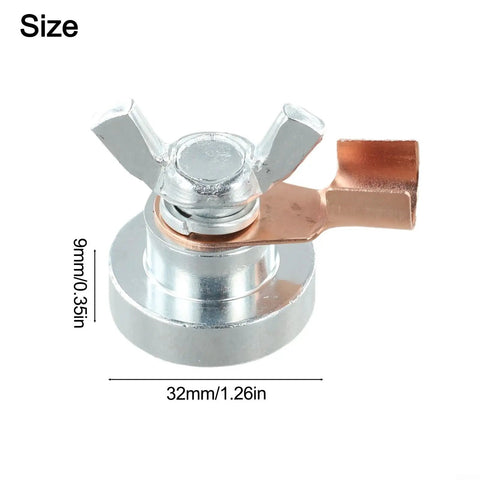 Super Cool Magnetic Welding Ground Clamp With Heavy Duty Iron Base And Secure Grip For Welding Tables Rails And Metal Poles To Make Your Job Easier, showing size and copper contact.