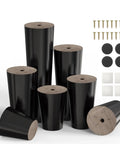Black Wooden Tapered Furniture Legs With Screw Fittings, 4 Piece Set and accessories, showcasing adjustable 6 to 20 cm height