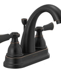 Elmhurst Two-Handle Centerset Bath Faucet In Oil Rubbed Bronze 3-Hole 4-Inch Install ADA Compliant WaterSense, close-up view