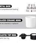 Alloy Steel Heating Component Attachment Black Finish for Heavy Duty Performance Rugged Wear Resistant Metal Accessory Built To Last And Withstand High Temperatures For Long Lasting Reliability. Metal base and glazed ceramic bowl shown