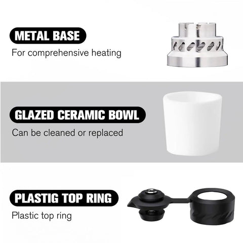 Alloy Steel Heating Component Attachment Black Finish for Heavy Duty Performance Rugged Wear Resistant Metal Accessory Built To Last And Withstand High Temperatures For Long Lasting Reliability. Metal base and glazed ceramic bowl shown