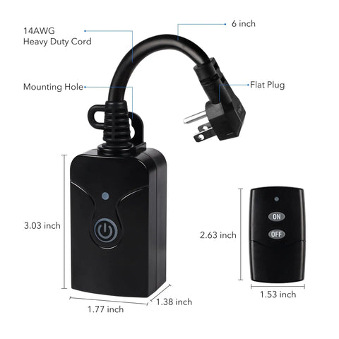 Outdoor Indoor Wireless Remote Control 3 Prong Outlet Kit Weatherproof Heavy Duty 15 Amp Easy Plug And Play system
