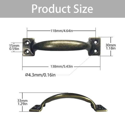 Six Inch Black Metal Barn Door Pulls Set Of Four Vintage Rustic Cabinet Handles size dimensions shown in inches and millimeters