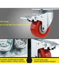 Close-up of 4 Pack Hella Tough Heavy Duty Caster Wheels With Dual Locking Brakes featuring thick galvanized brackets and smooth red wheels.