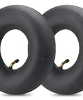 Two 4.10/3.50-4 replacement inner tubes with bent valve stem, 10 inch outer diameter, fits wheelbarrows hand trucks lawn mowers generators.