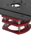 Do It Yourself Router Table Kit With Lifting System And Manual Router Lift, Durable Aluminum Base Plate With Saw Insert For Woodworking, Stable Clamping And Easy Install For DIY Woodworking Projects In Black. Black aluminum router table lift base plate with red lifting frame