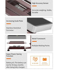 Precision Digital Floor Scale Heavy Duty Folding Platform With High Def Screen And Rechargeable Battery For Luggage Shipping Package Weighing Shops showing stainless steel scale plate and metal framework.