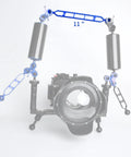 Beefy 11 Inch Underwater Aluminum Extension Arm Set With Dual Ball Heads 1 Inch Connector for diving camera rig setup