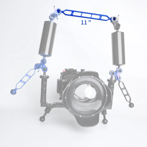 Beefy 11 Inch Underwater Aluminum Extension Arm Set With Dual Ball Heads 1 Inch Connector for diving camera rig setup