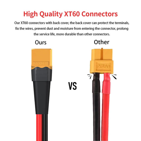 Comparison of high quality XT60 connectors with black back cover, highlighting durability and protection against dust and moisture.