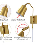 Modern Plug In Gold Wall Sconce Set Of 2 With Adjustable 180 Degree Light Heads showing brass finish and adjustable head